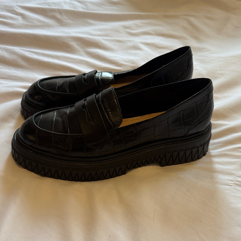 SCHUTZ 11B Womens Black Croc Platform Penny Keeper Viola Loafers Shoes - Picture 2 of 9